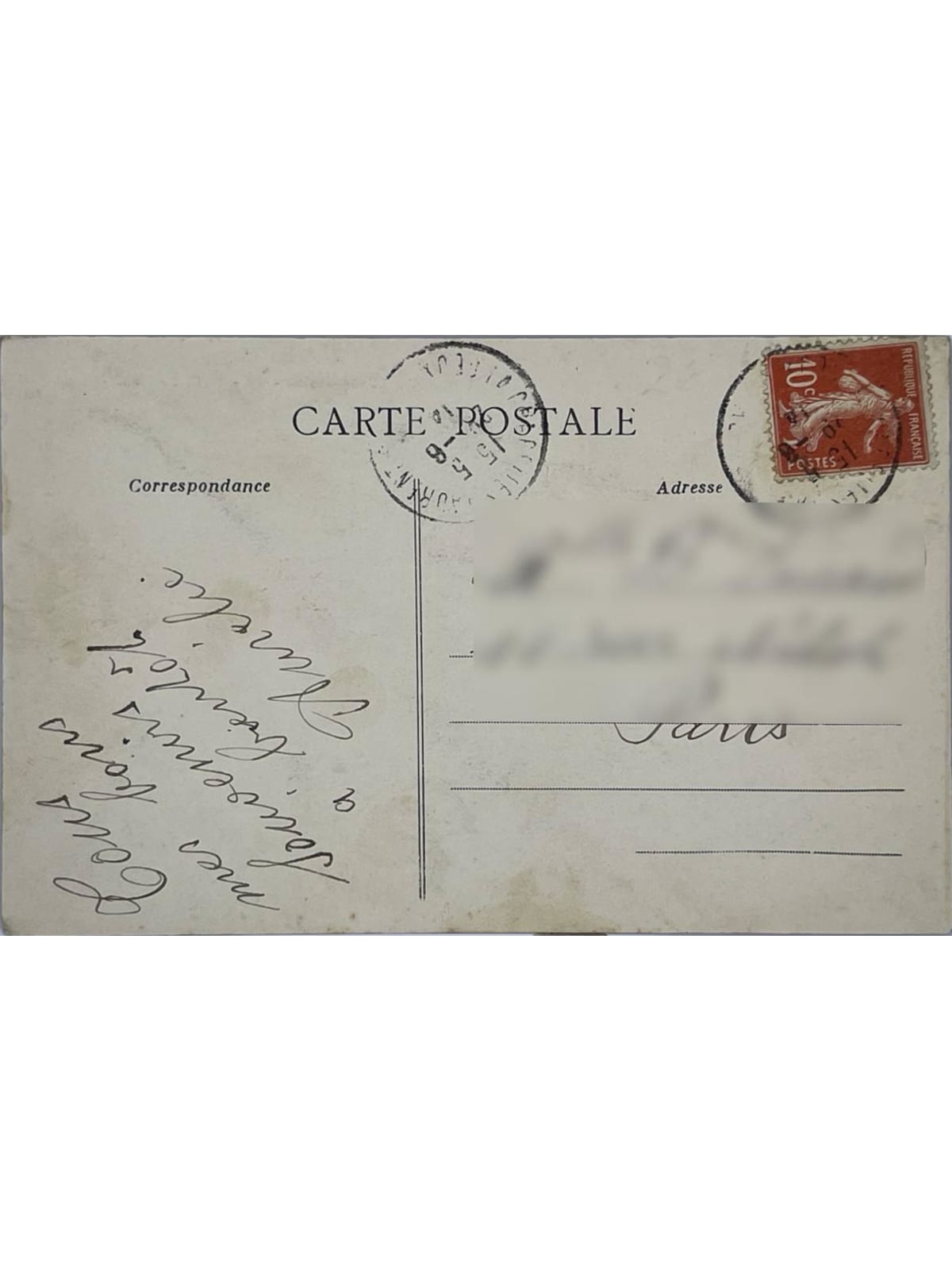 Verso de la carte postale