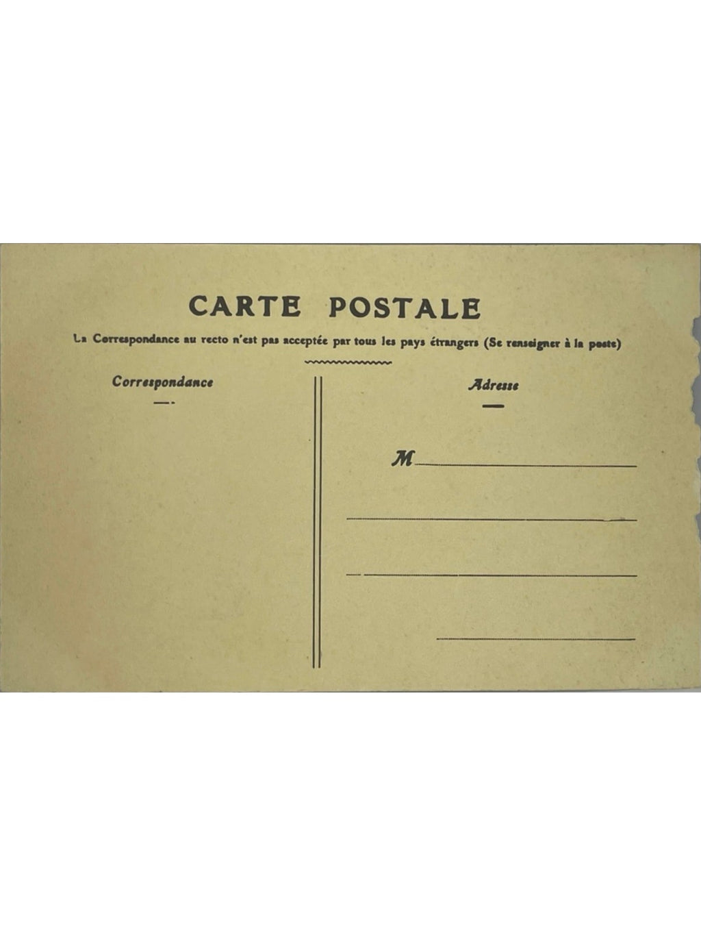 Verso de la carte postale