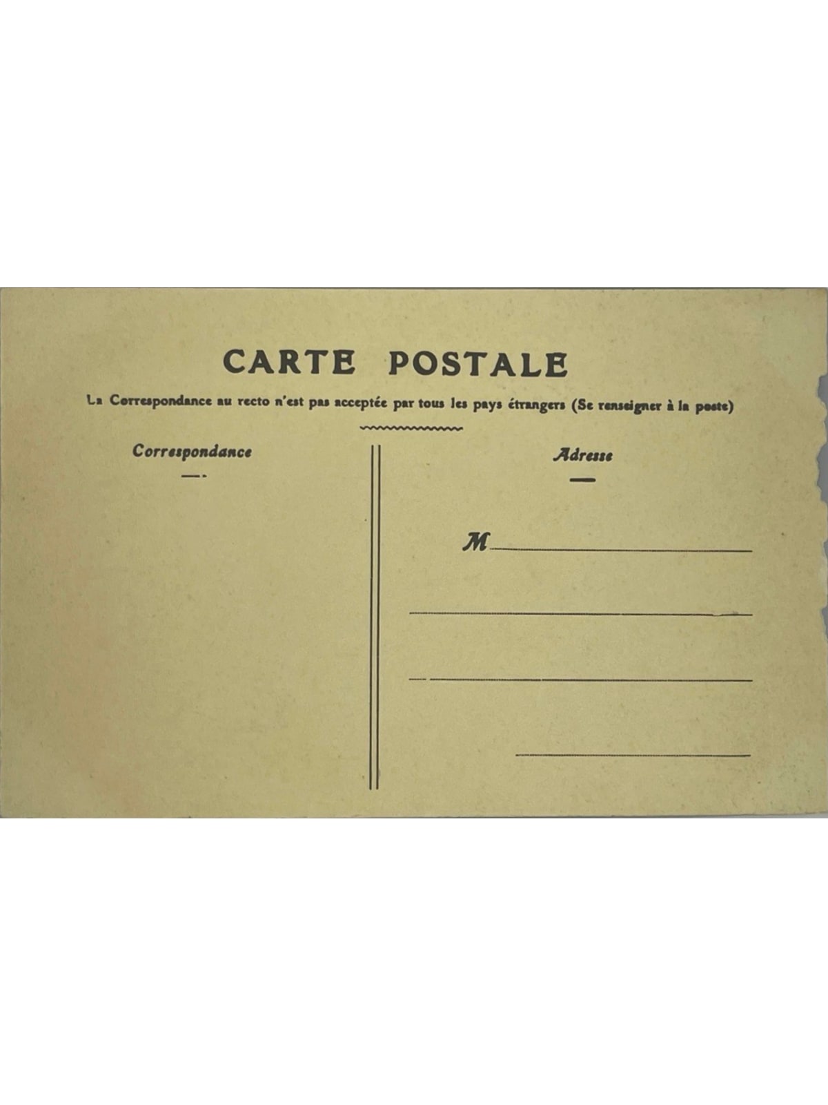 Verso de la carte postale