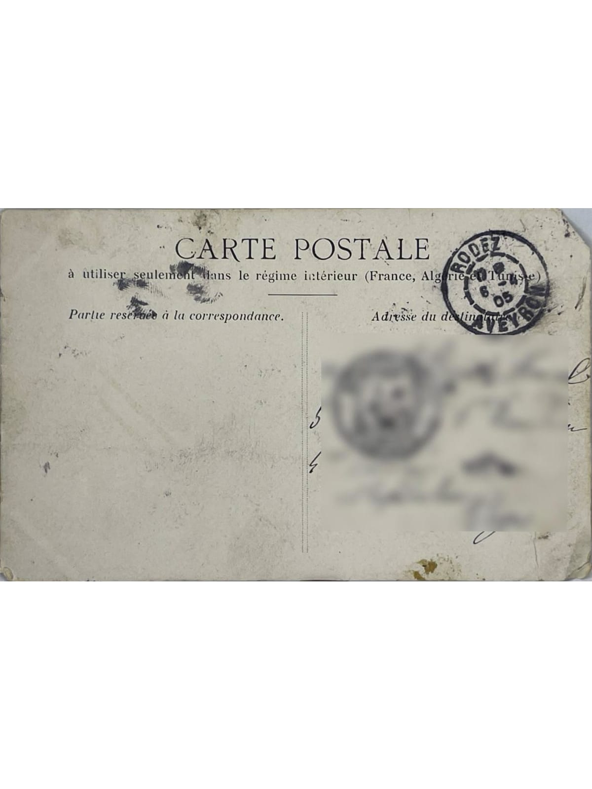 Verso de la carte postale