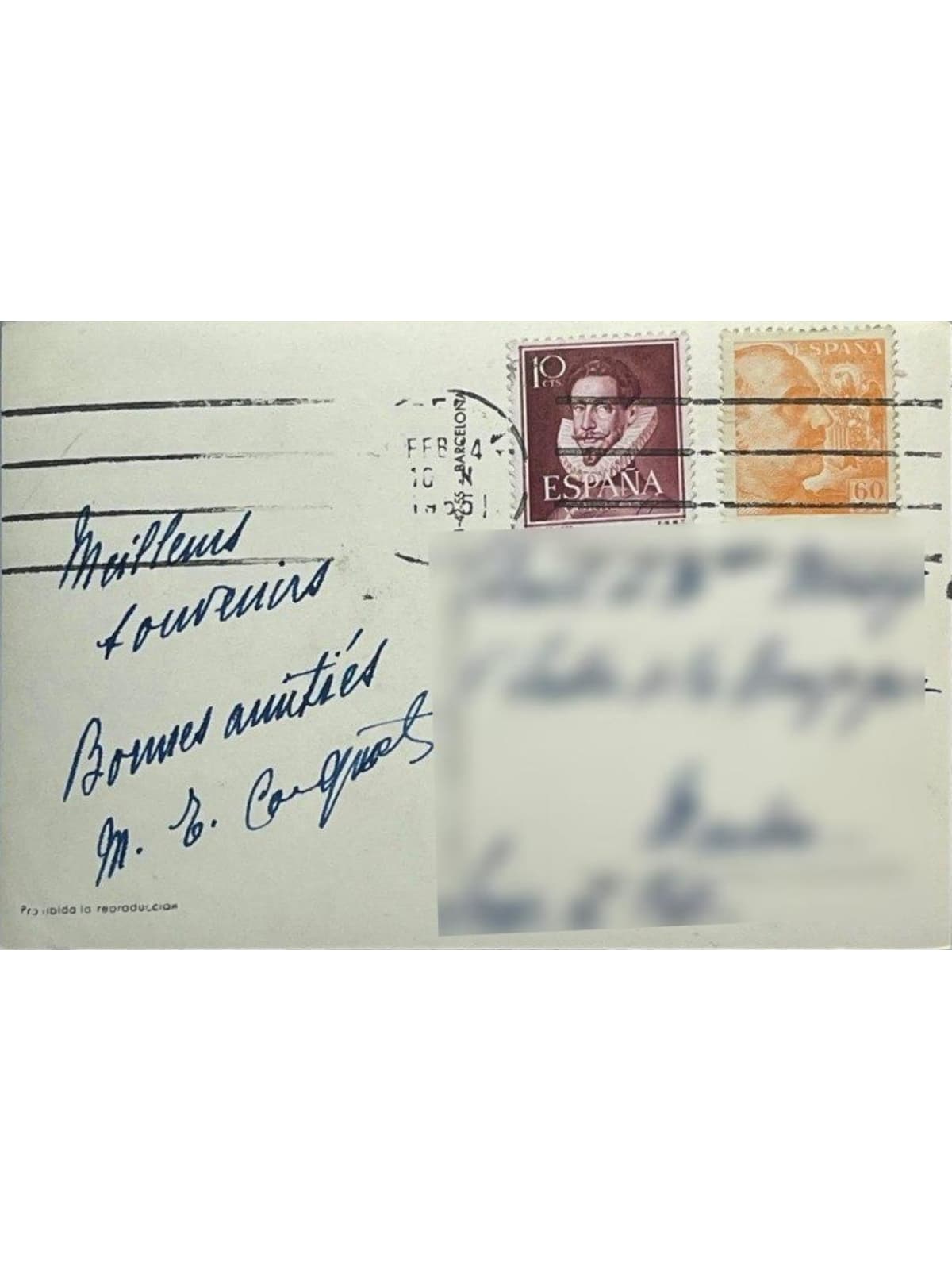 Verso de la carte postale