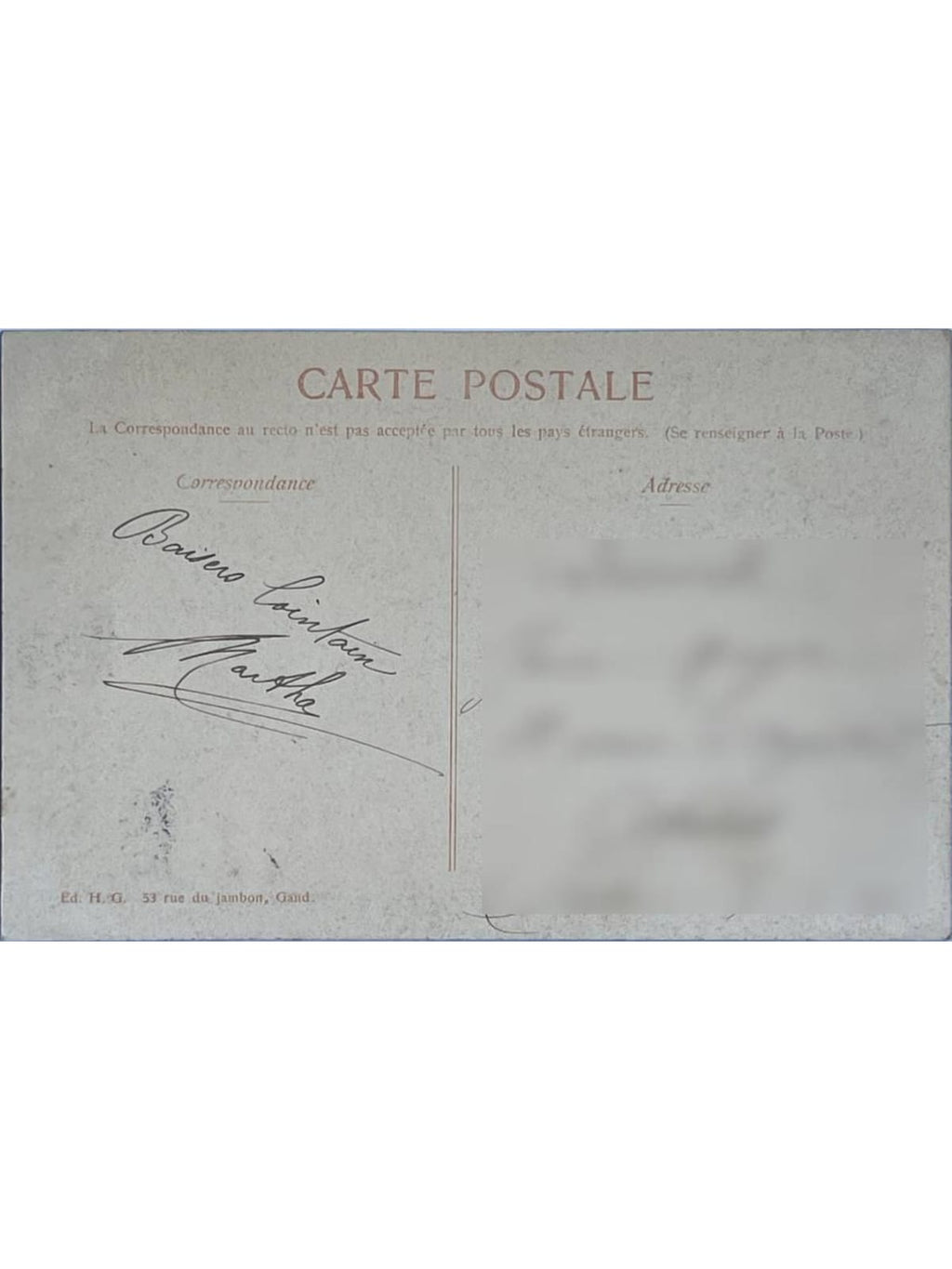 Verso de la carte postale