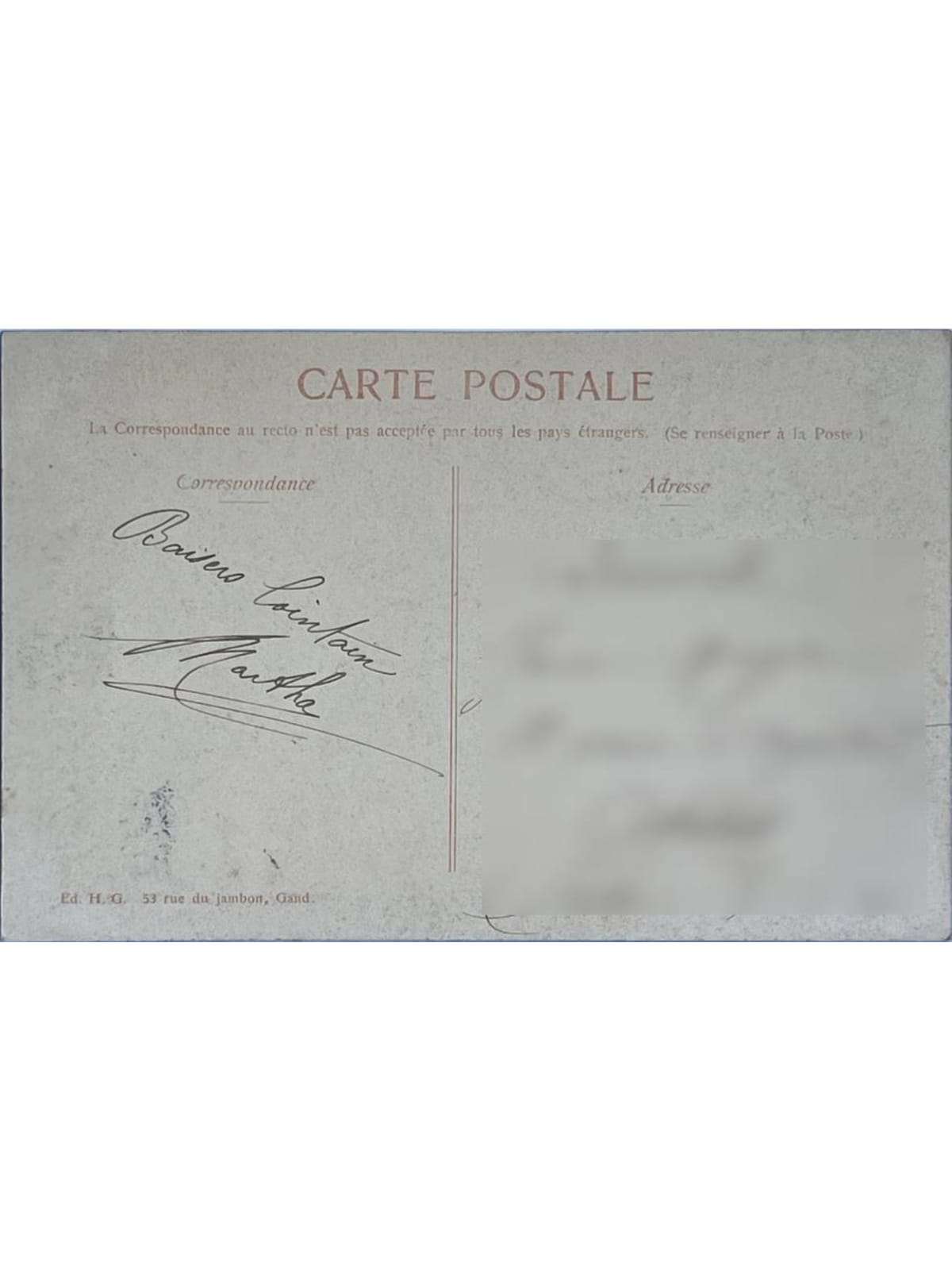 Verso de la carte postale