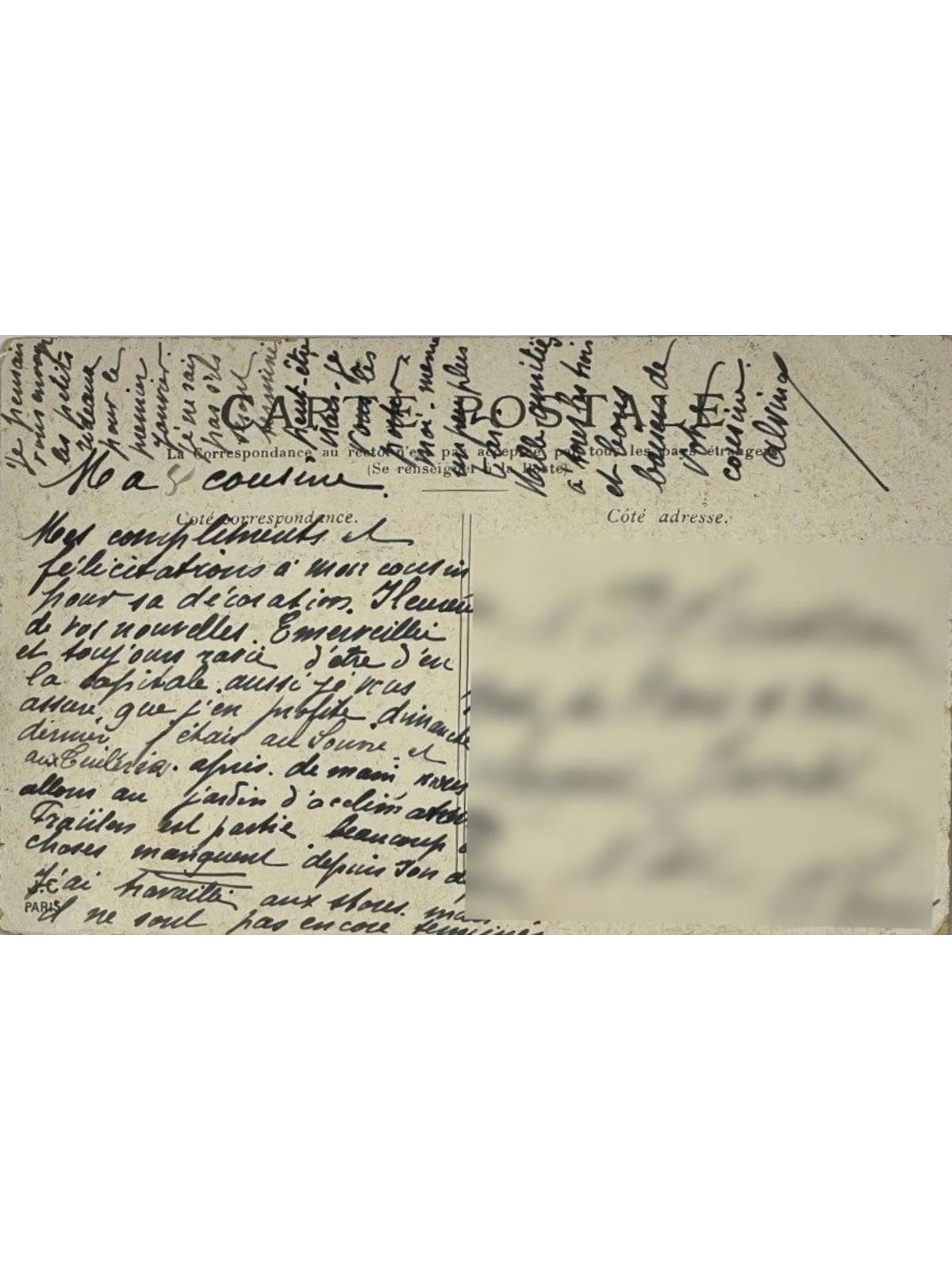 Verso de la carte postale