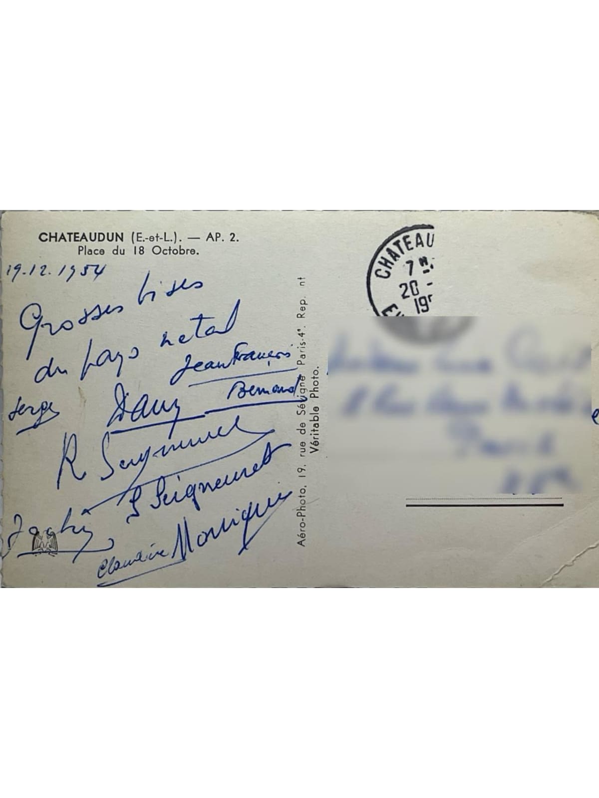 Verso de la carte postale