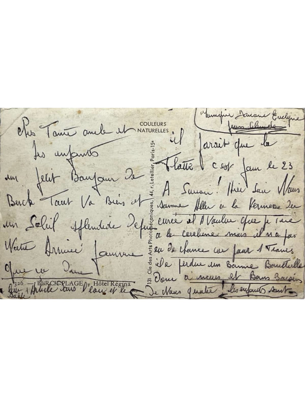 Verso de la carte postale