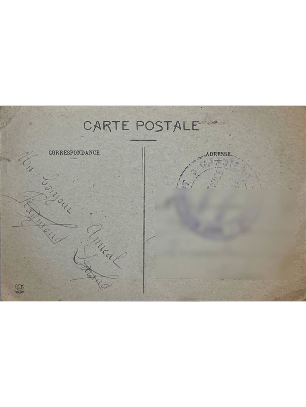 Verso de la carte postale