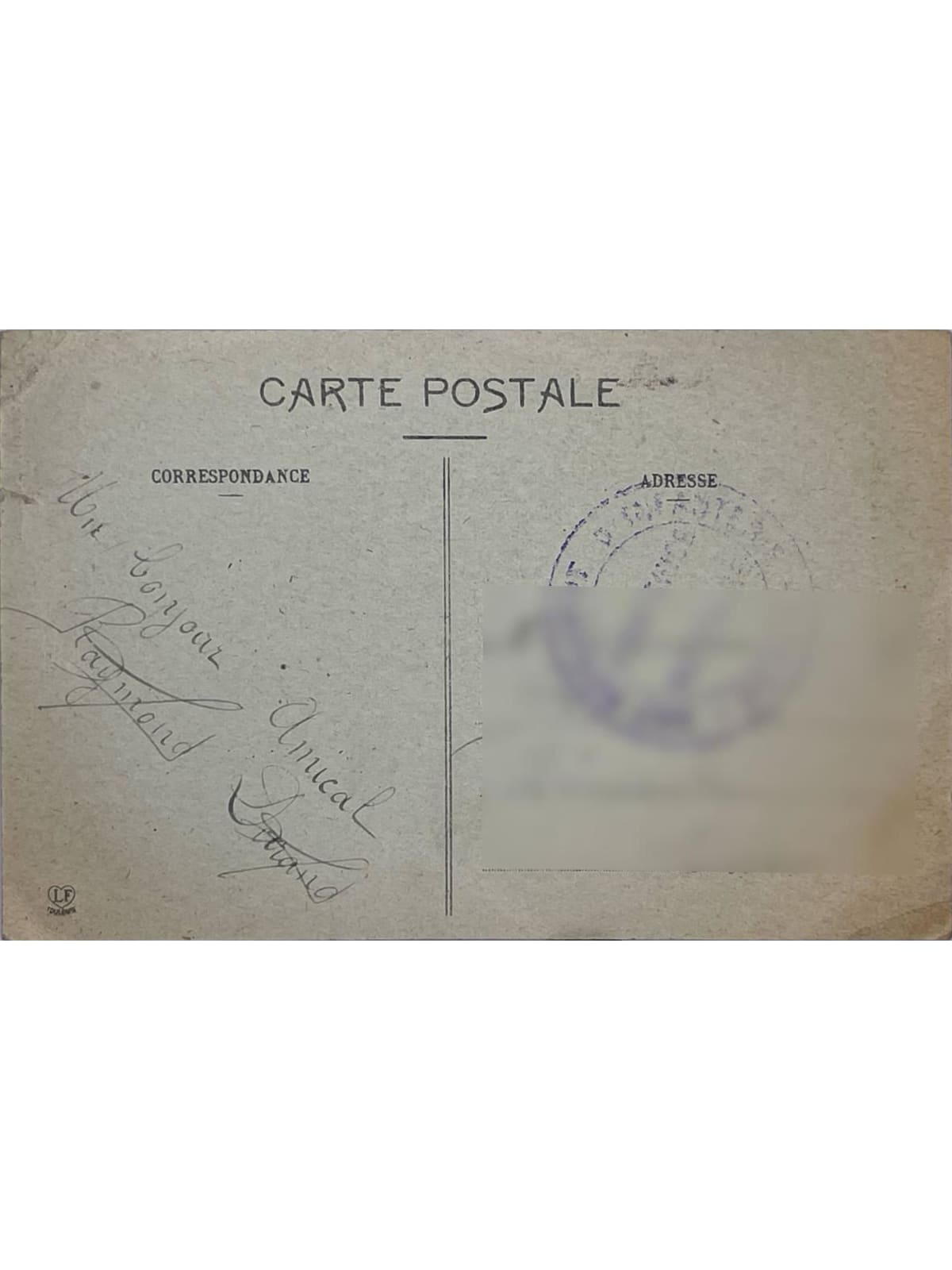 Verso de la carte postale