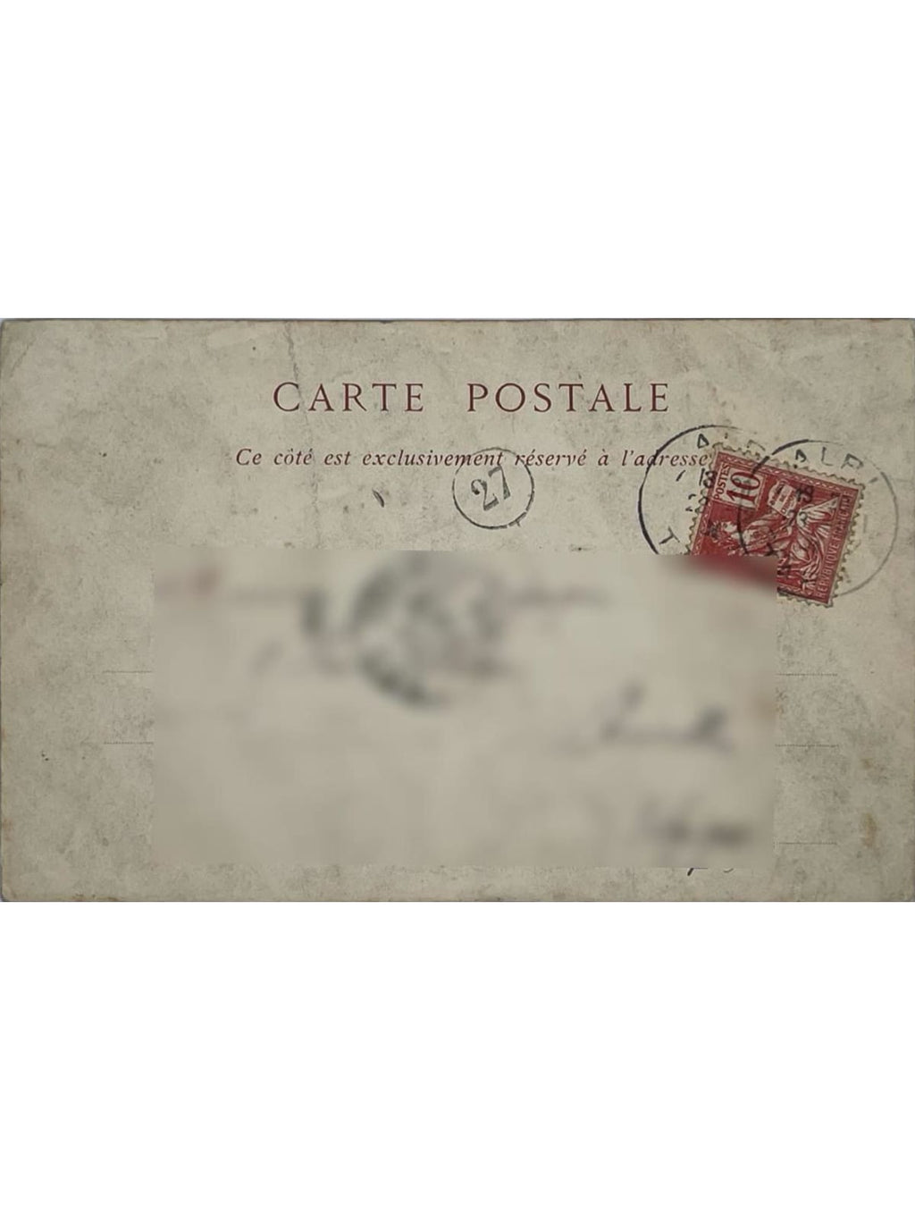 Verso de la carte postale