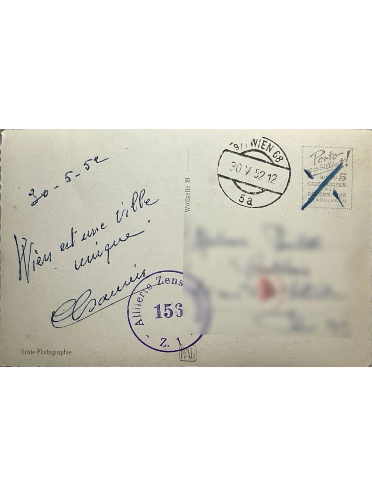 Verso de la carte postale
