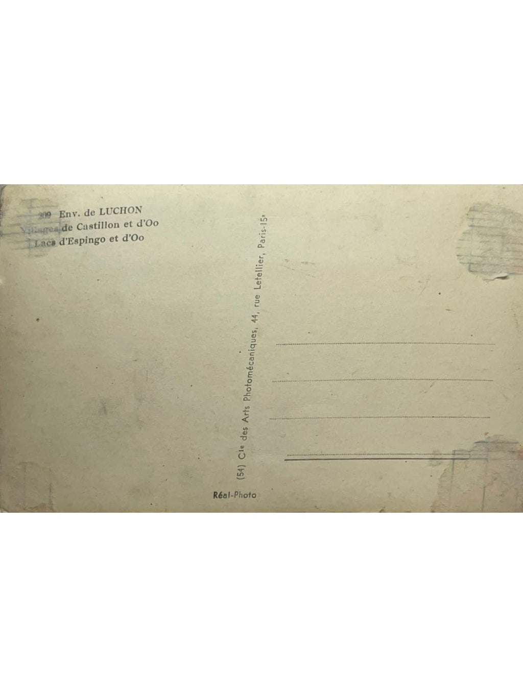 Verso de la carte postale
