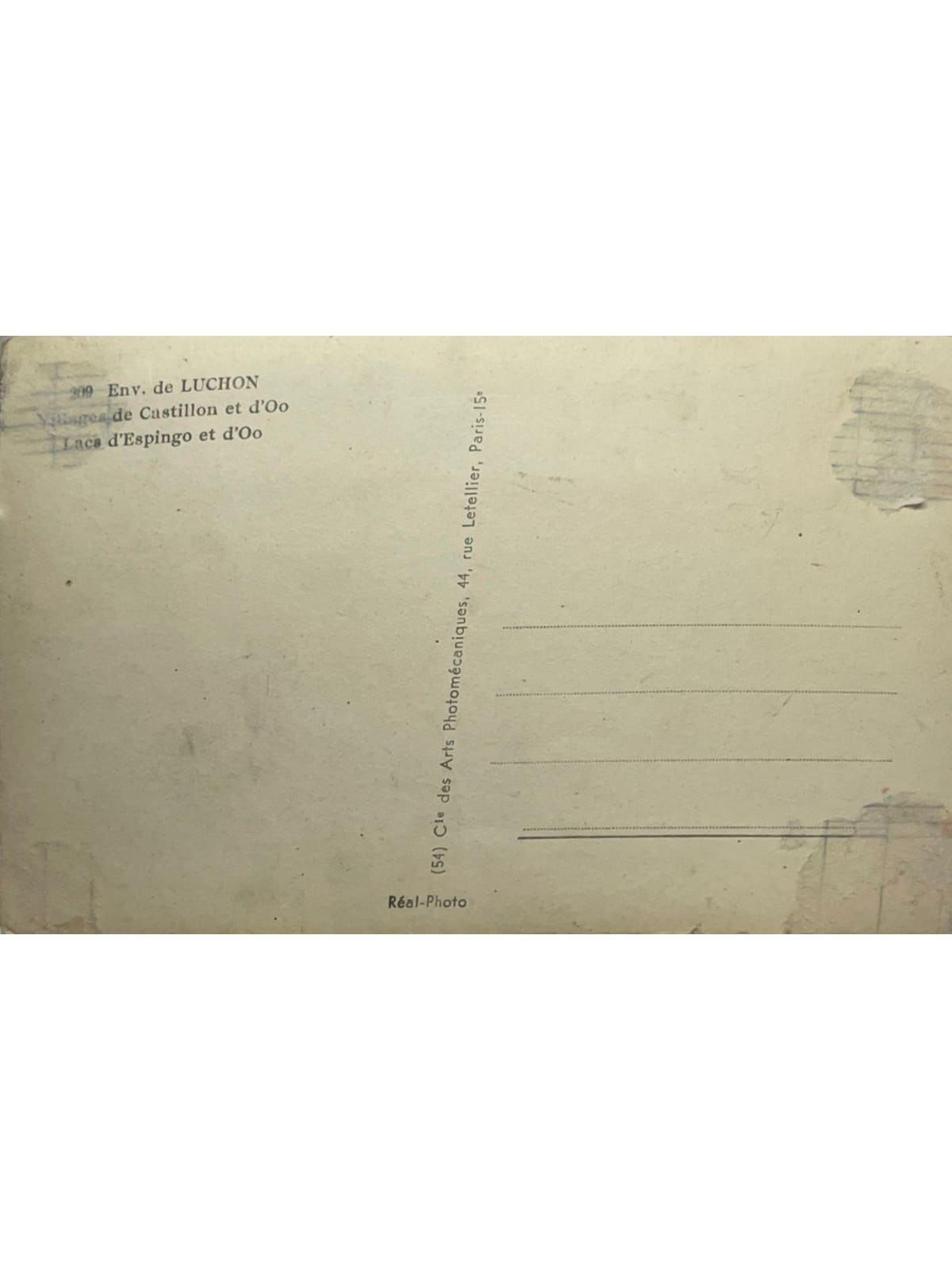 Verso de la carte postale
