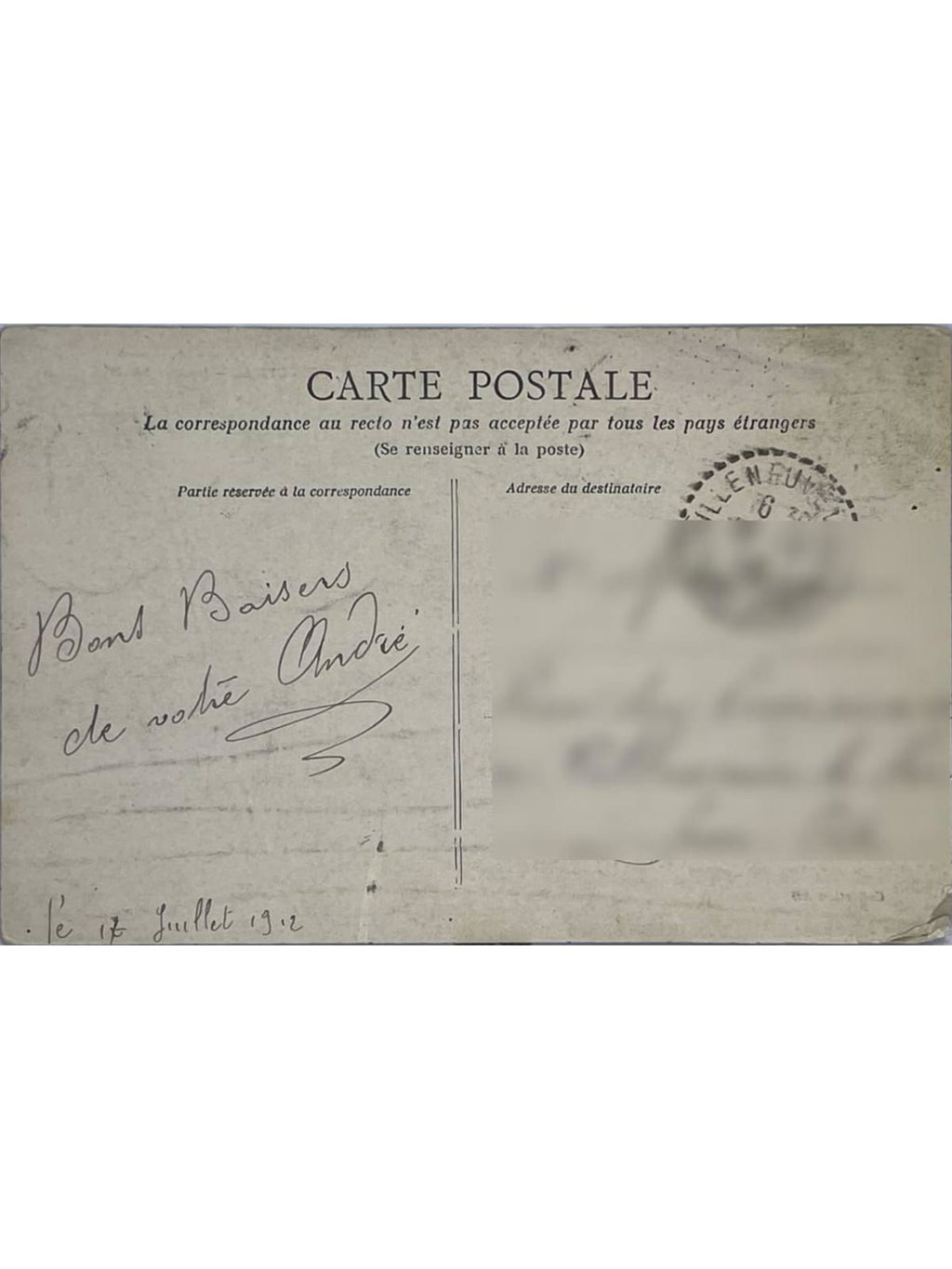 Verso de la carte postale