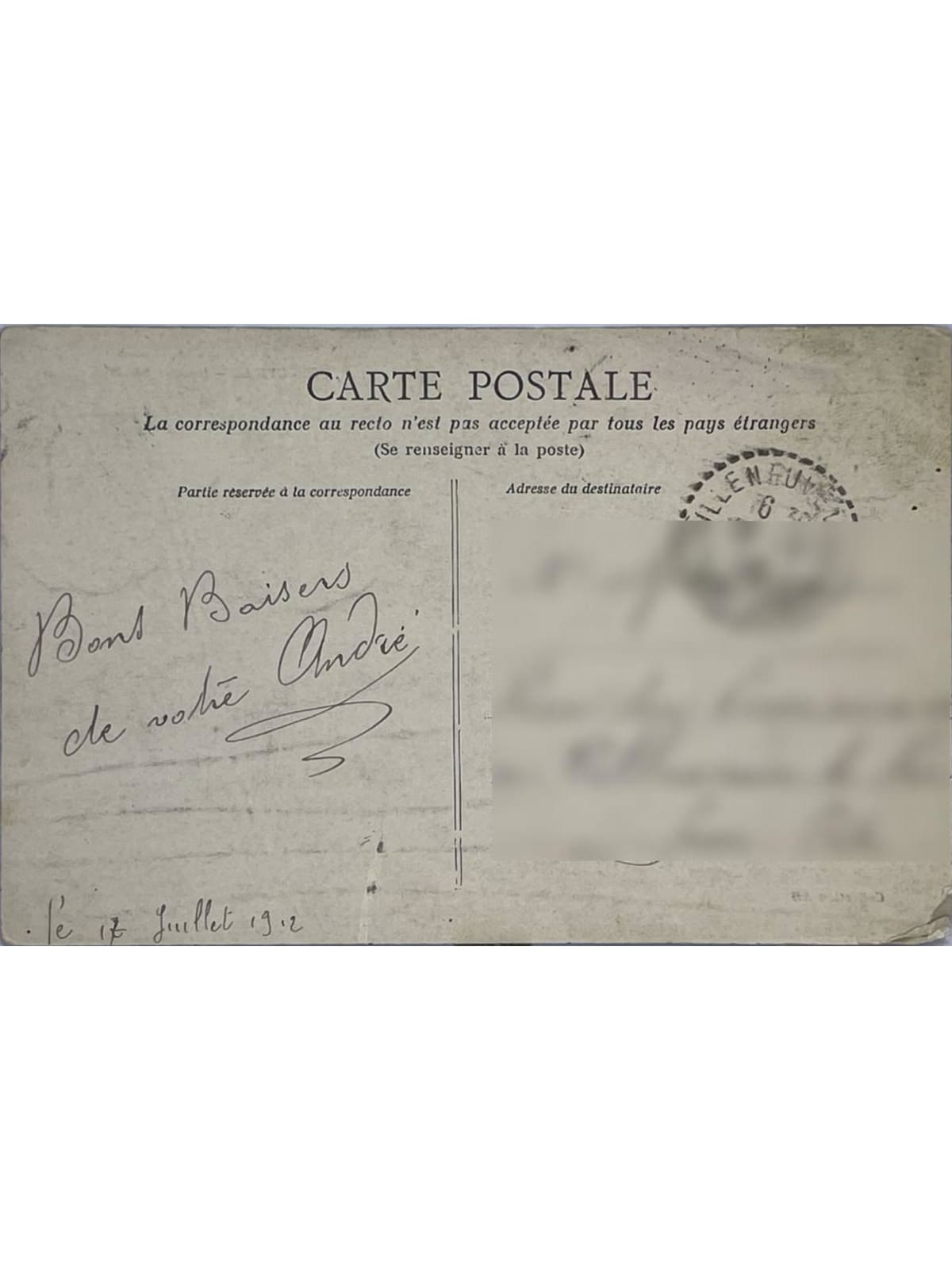 Verso de la carte postale