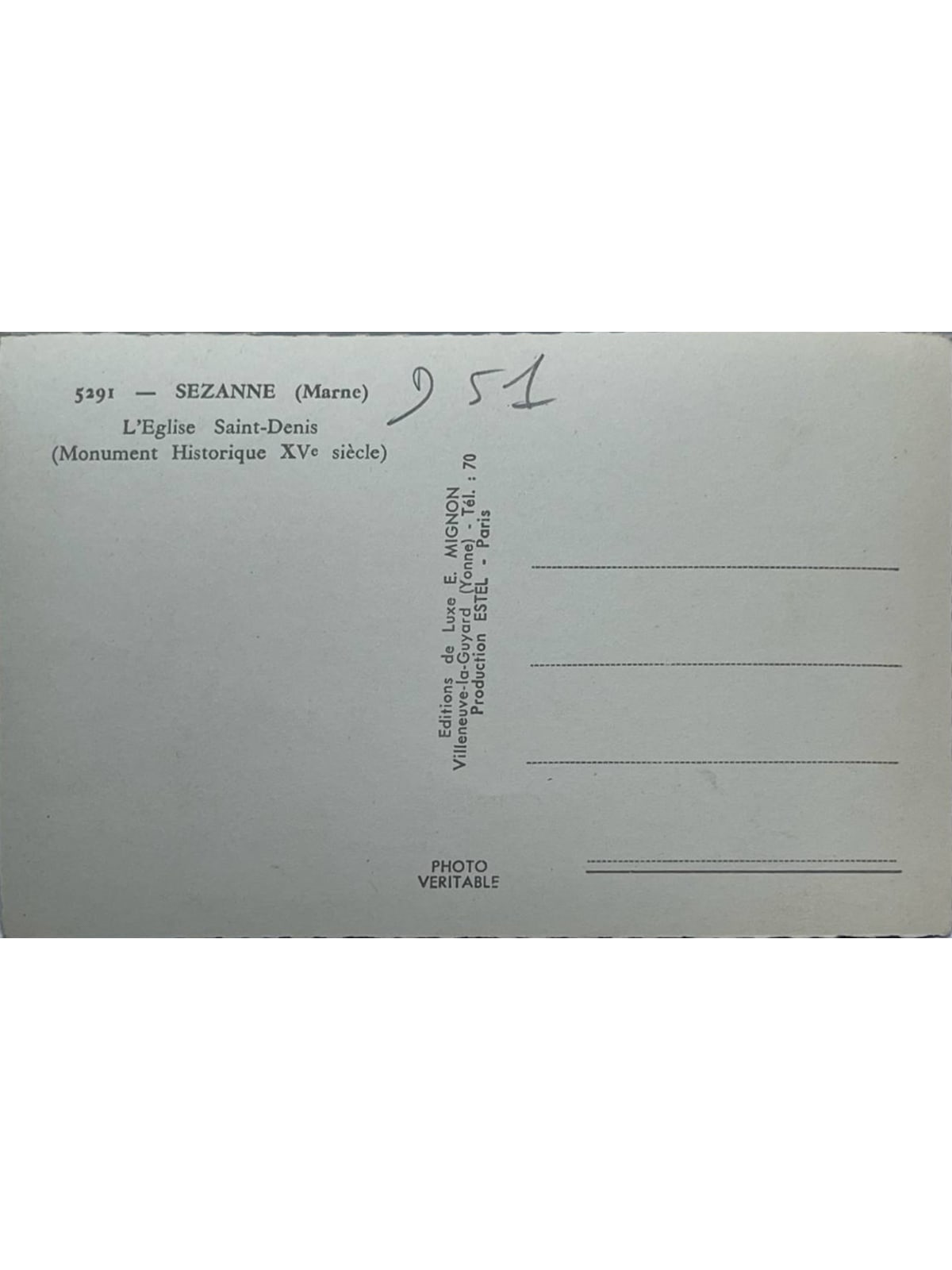 Verso de la carte postale
