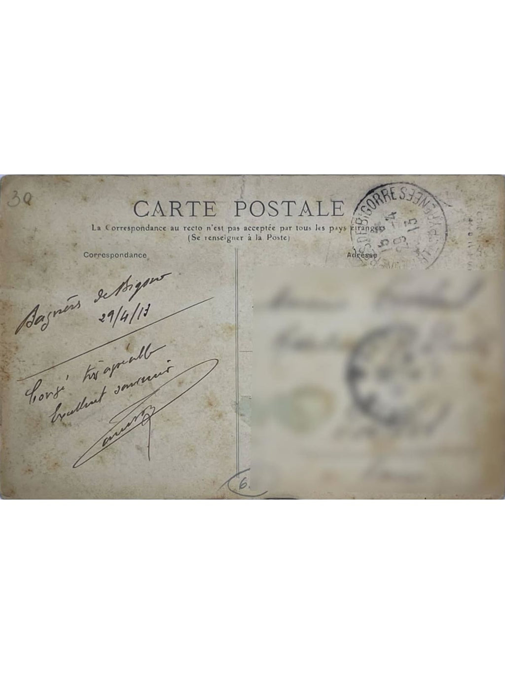 Verso de la carte postale