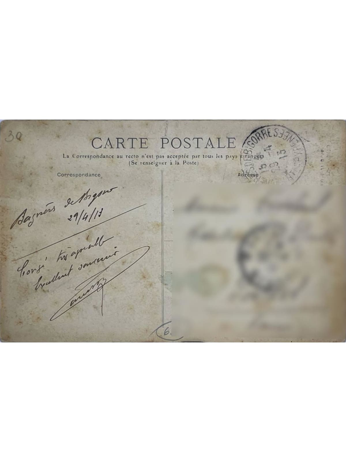Verso de la carte postale
