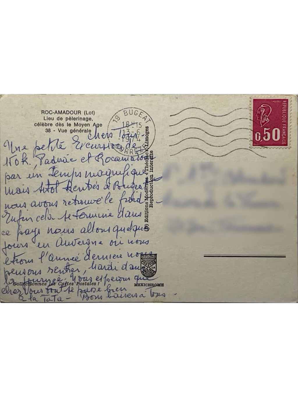 Verso de la carte postale
