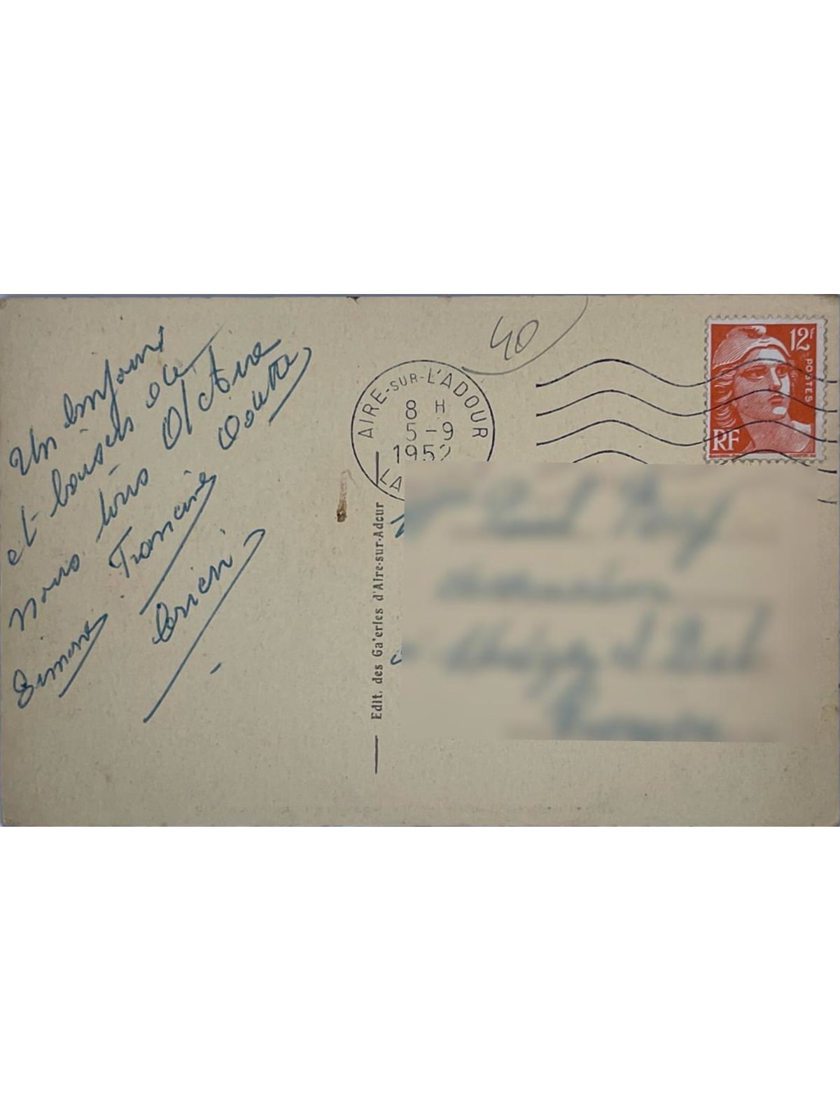 Verso de la carte postale