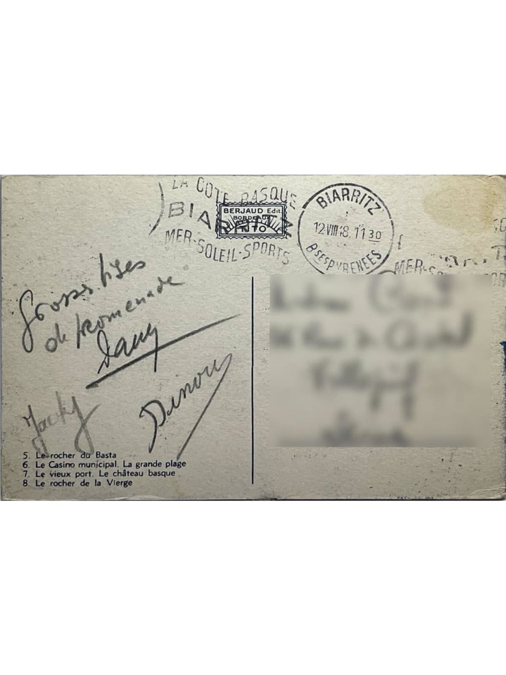Verso de la carte postale