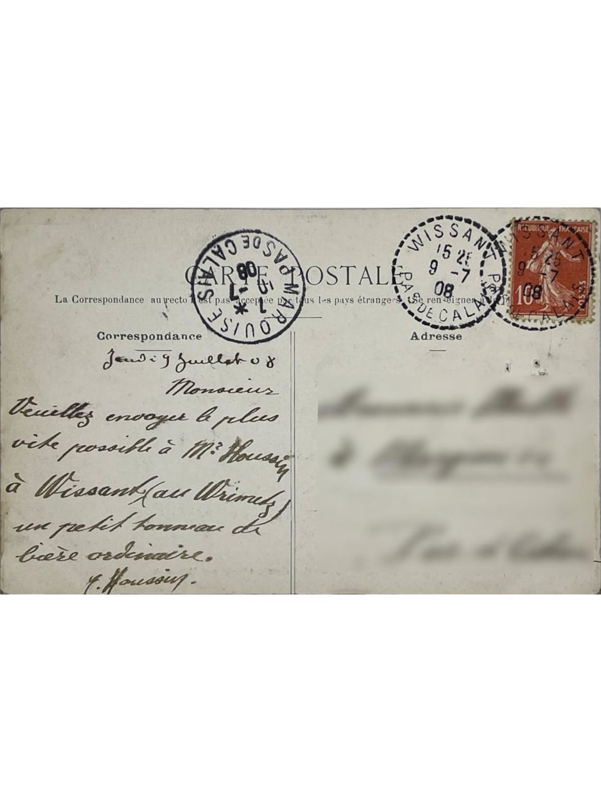 Verso de la carte postale