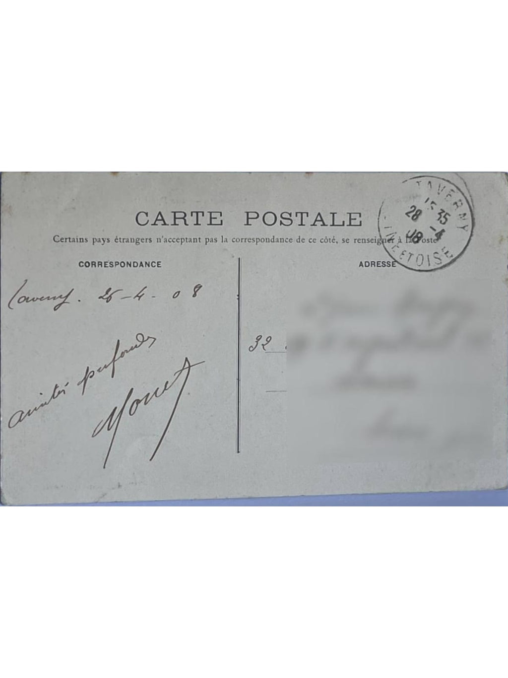 Verso de la carte postale