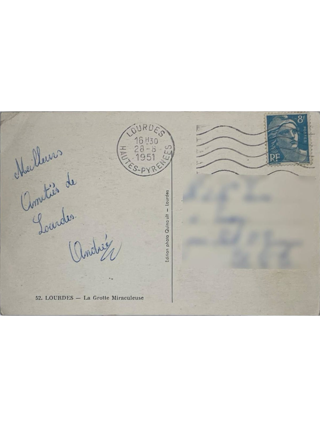 Verso de la carte postale
