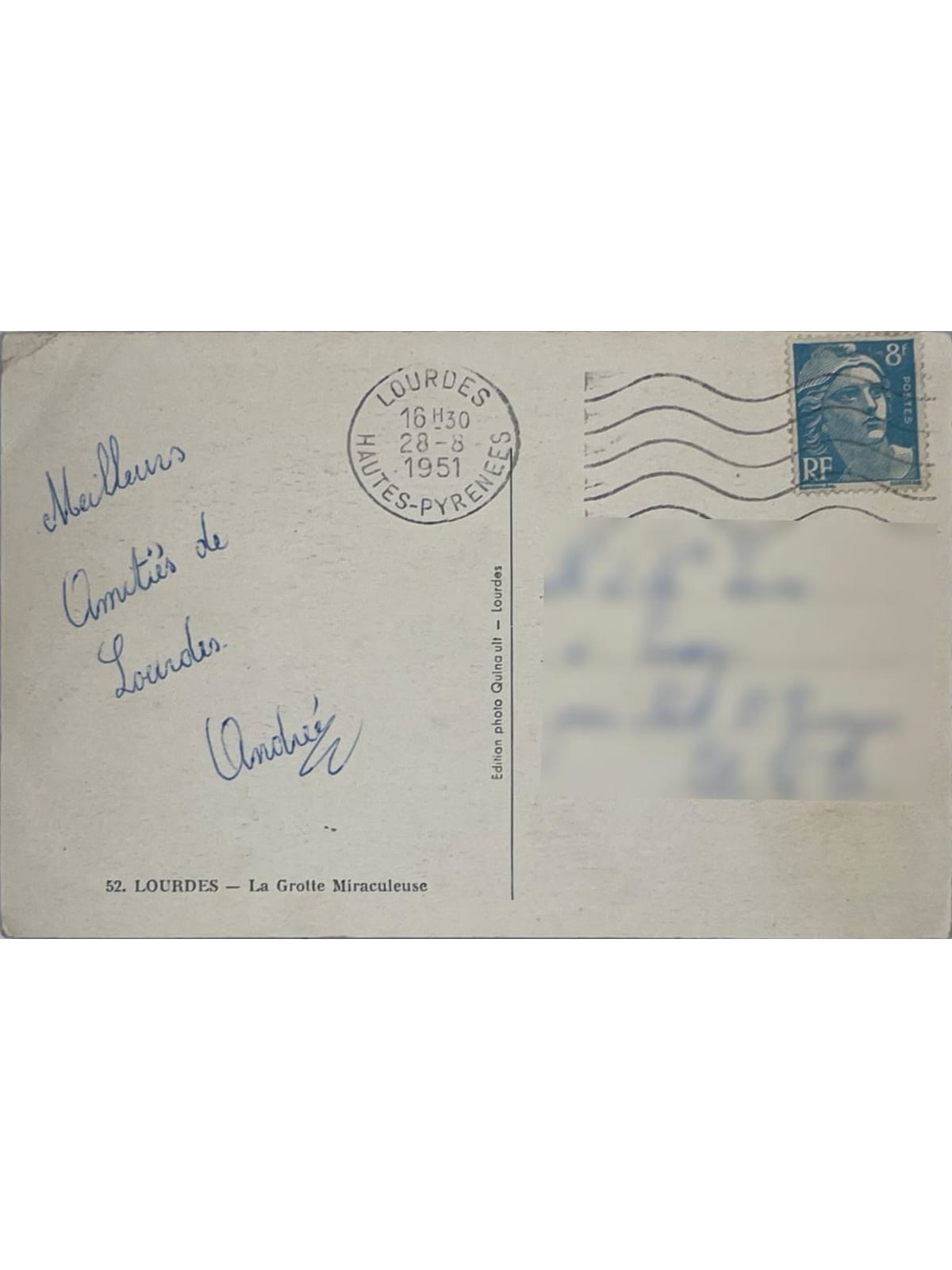 Verso de la carte postale