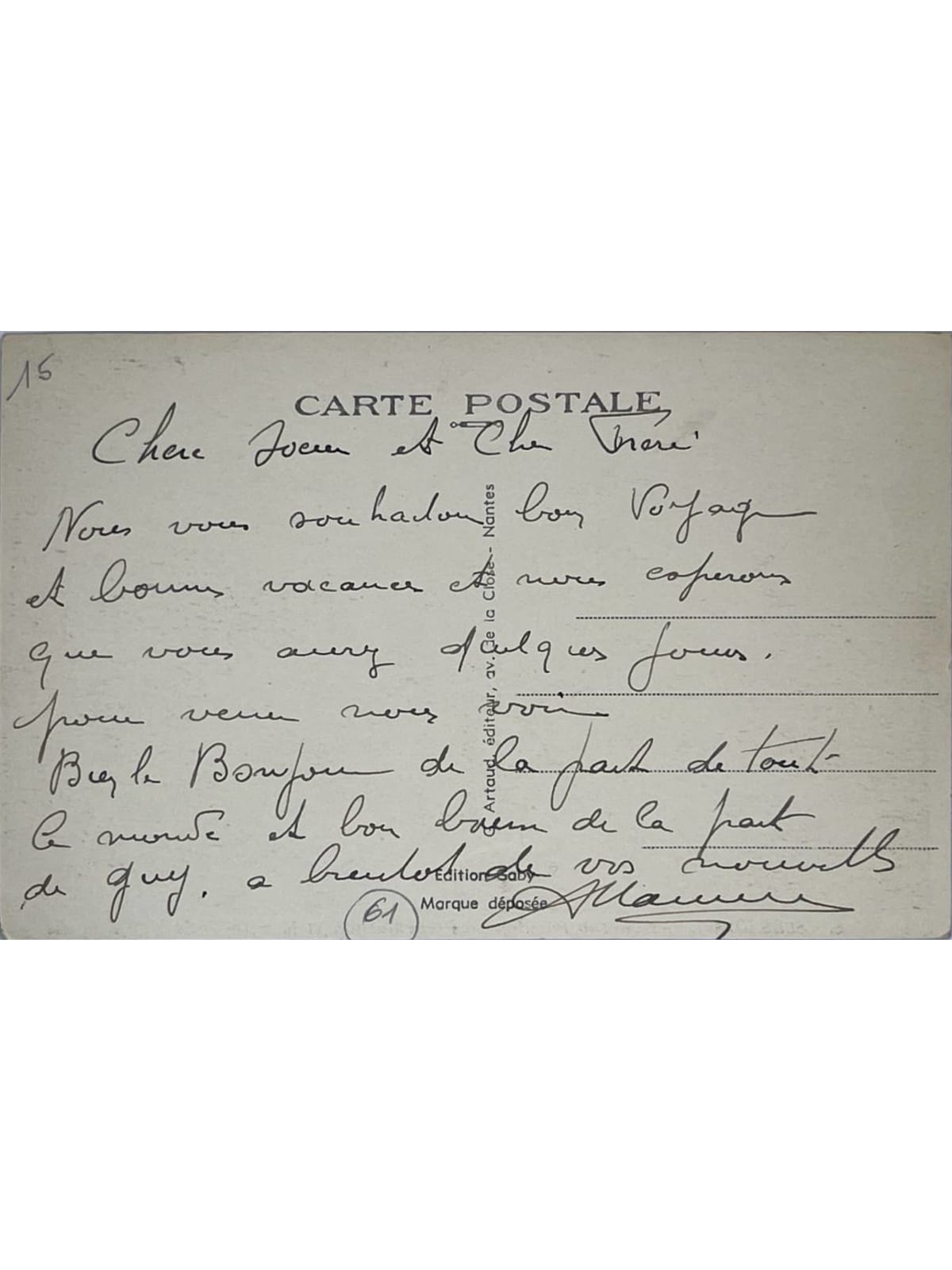 Verso de la carte postale