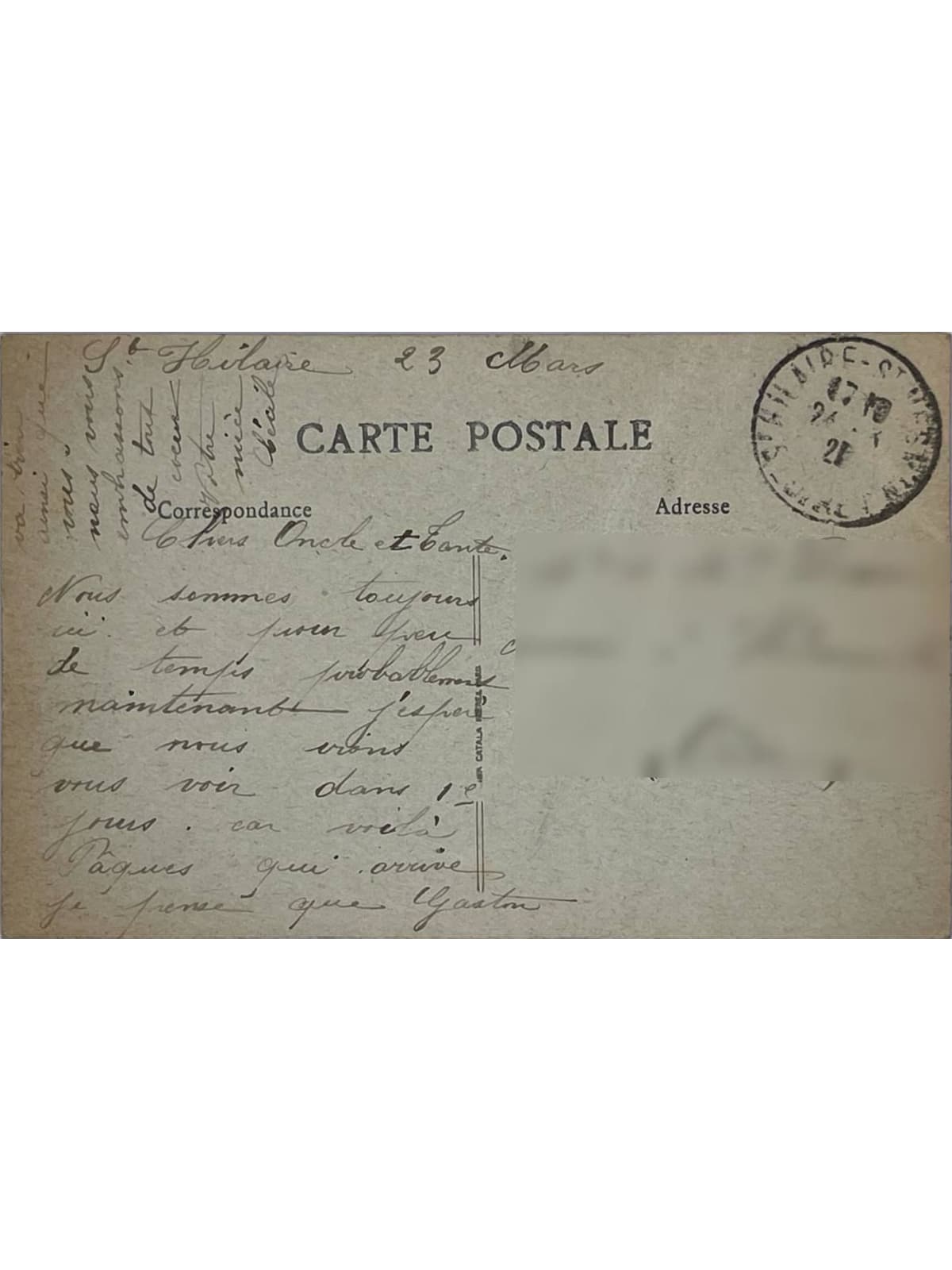 Verso de la carte postale