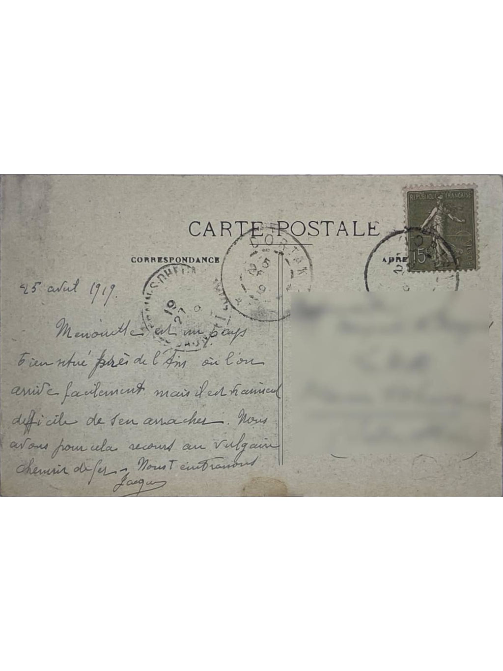 Verso de la carte postale