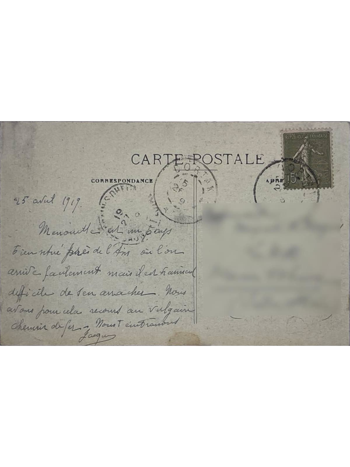 Verso de la carte postale