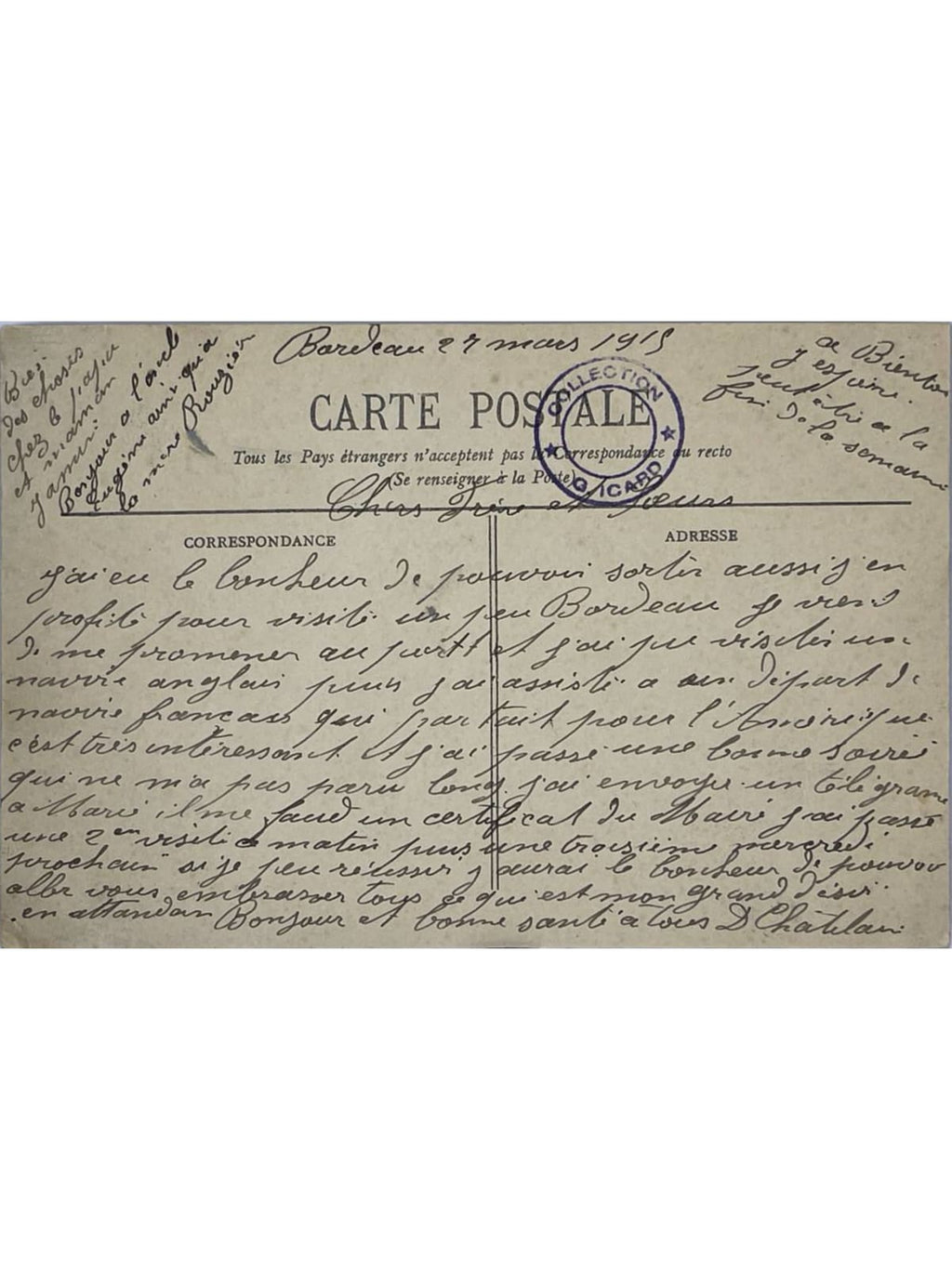 Verso de la carte postale