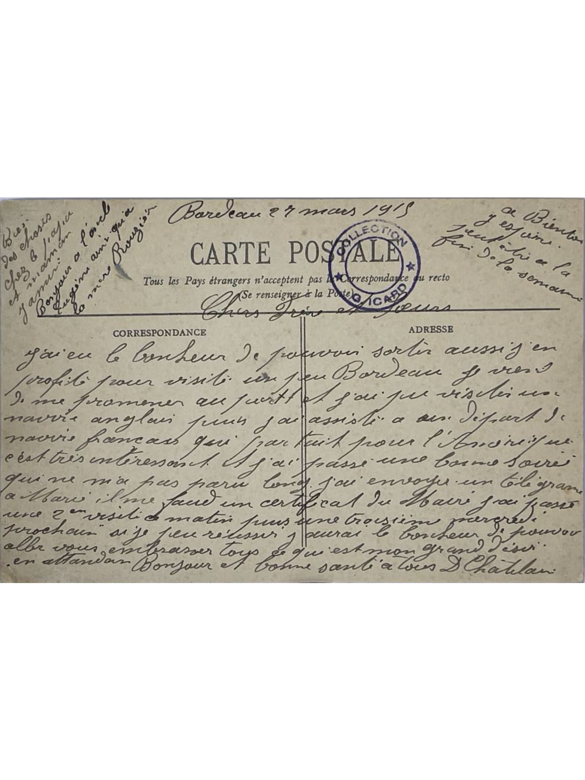 Verso de la carte postale