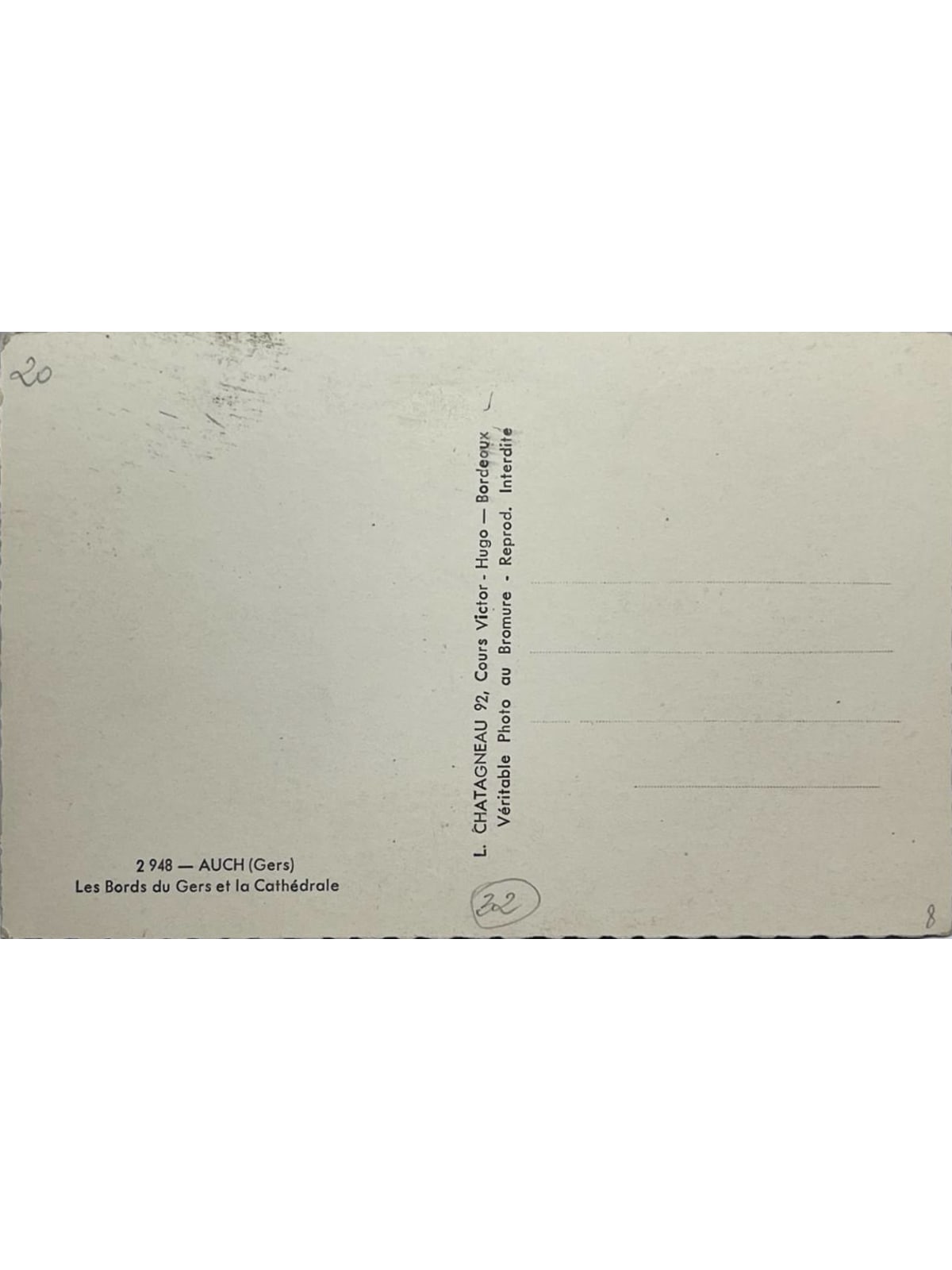 Verso de la carte postale