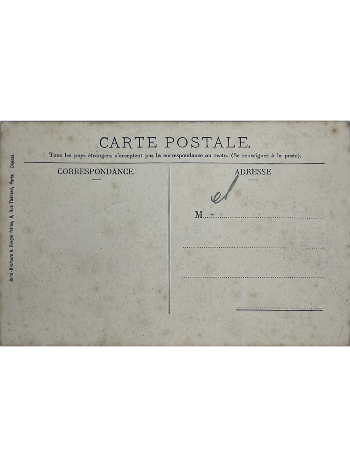 Verso de la carte postale