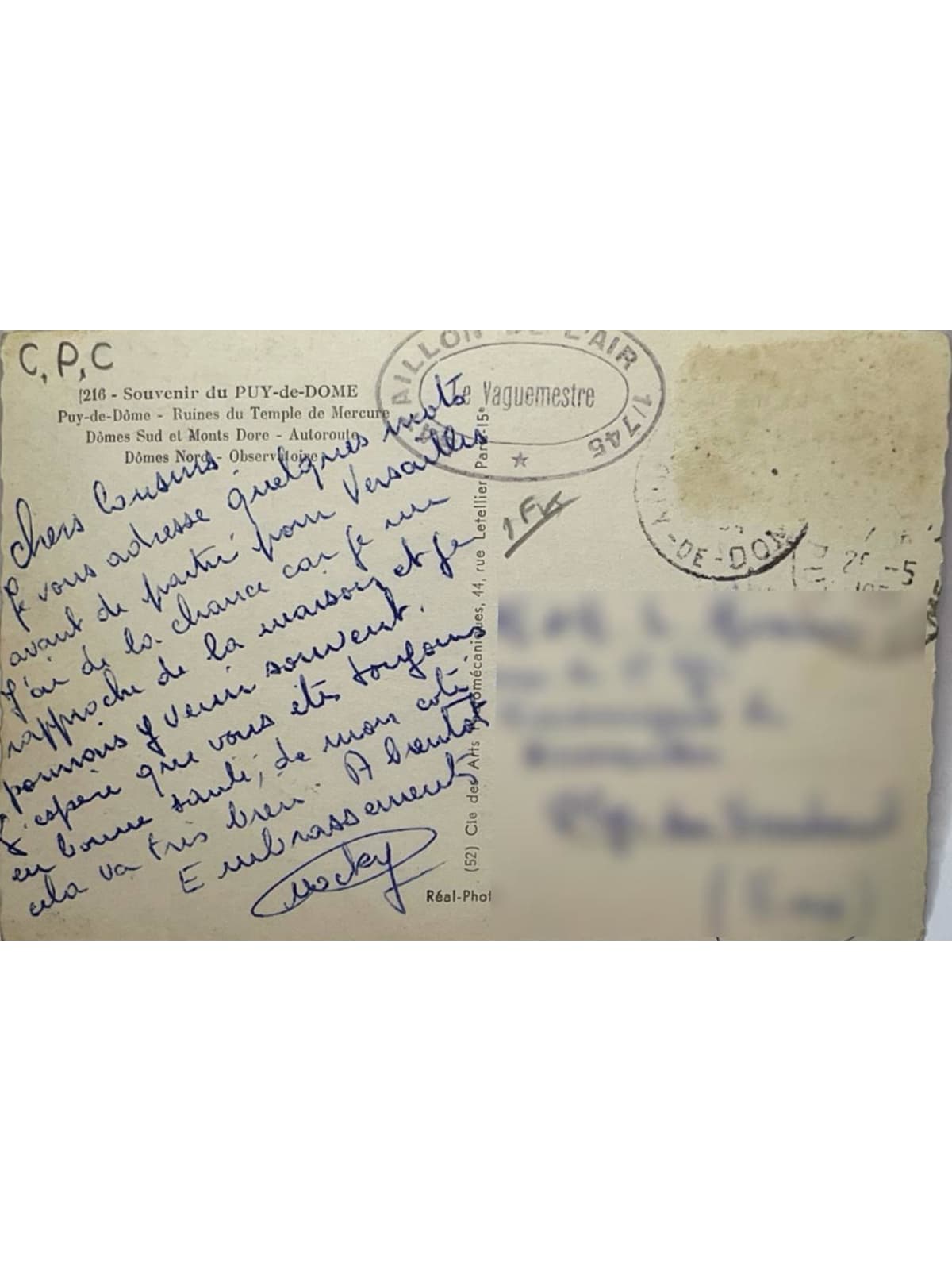 Verso de la carte postale