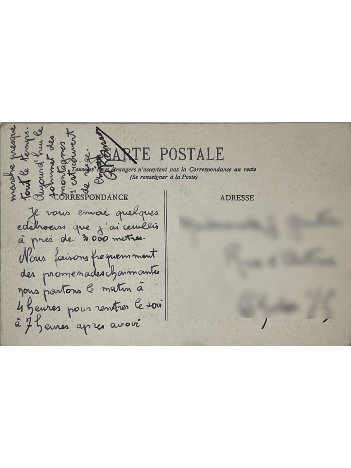 Verso de la carte postale
