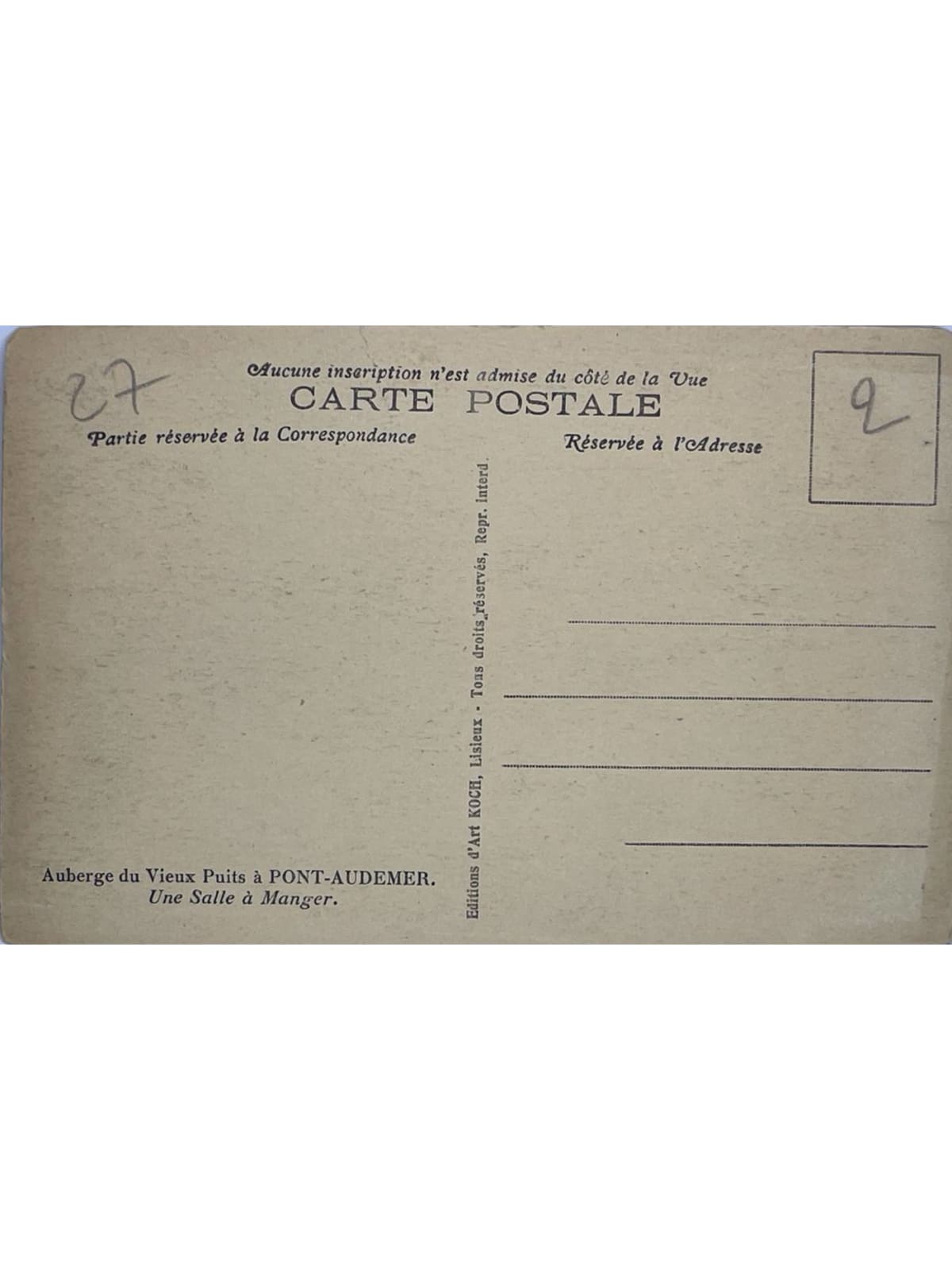 Verso de la carte postale