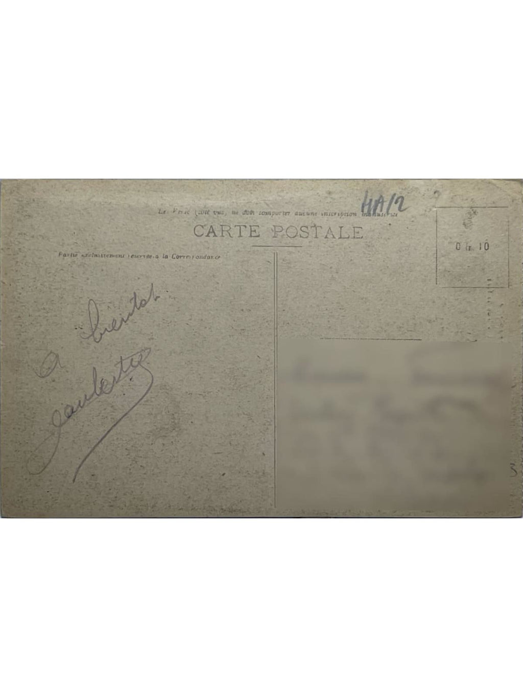 Verso de la carte postale