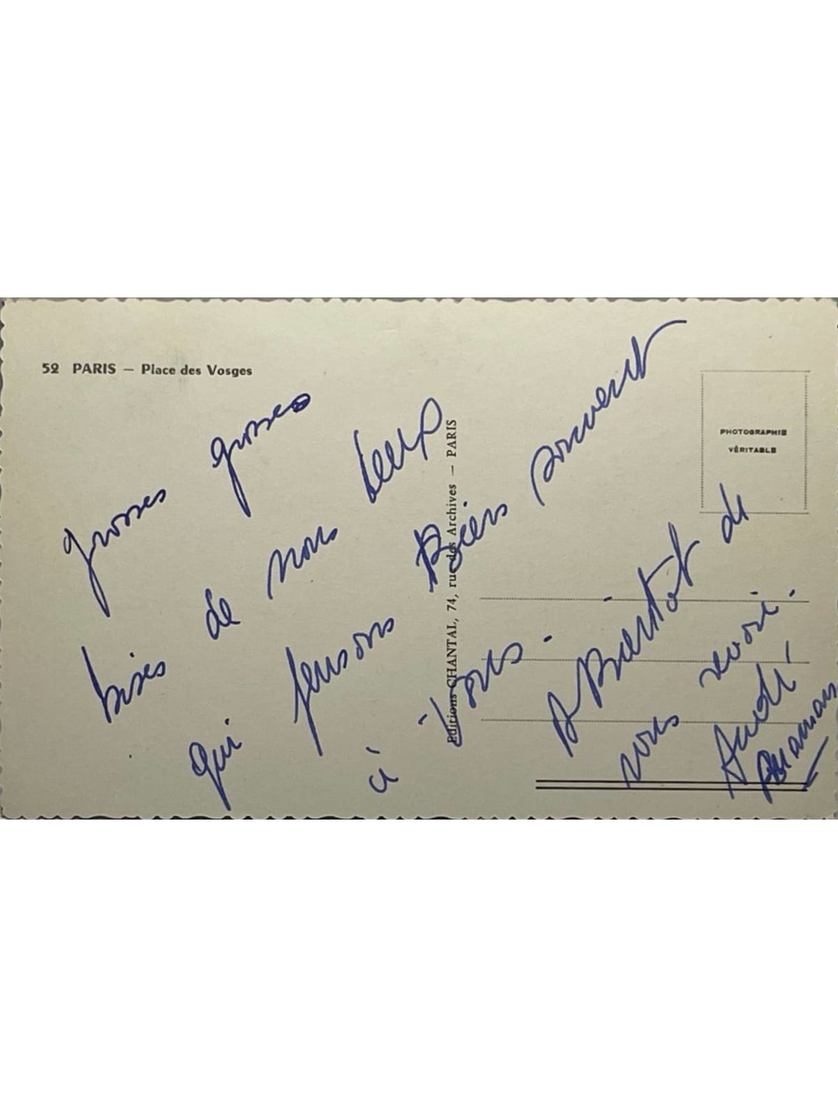 Verso de la carte postale