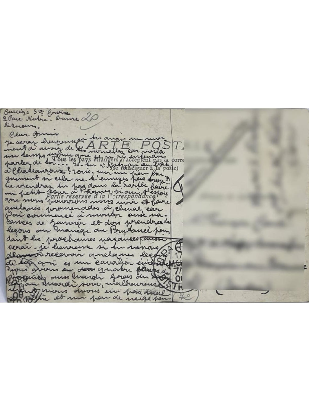 Verso de la carte postale