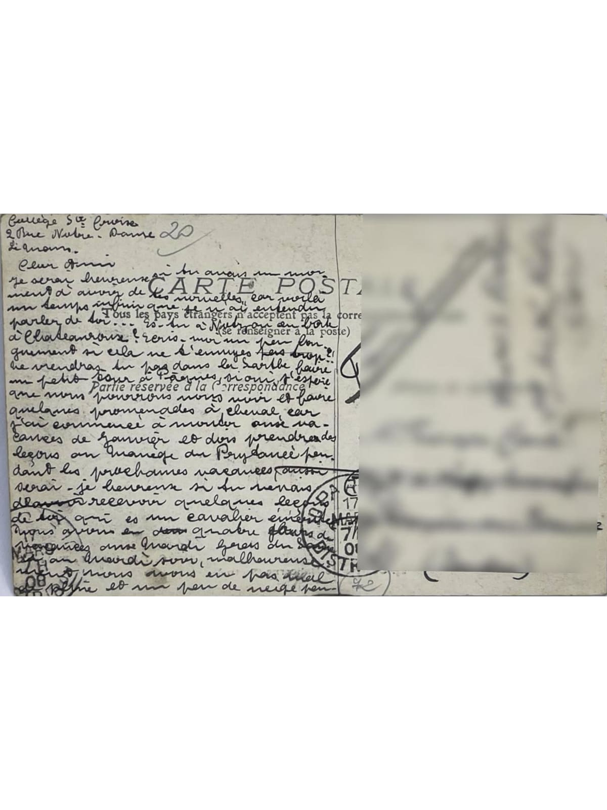 Verso de la carte postale