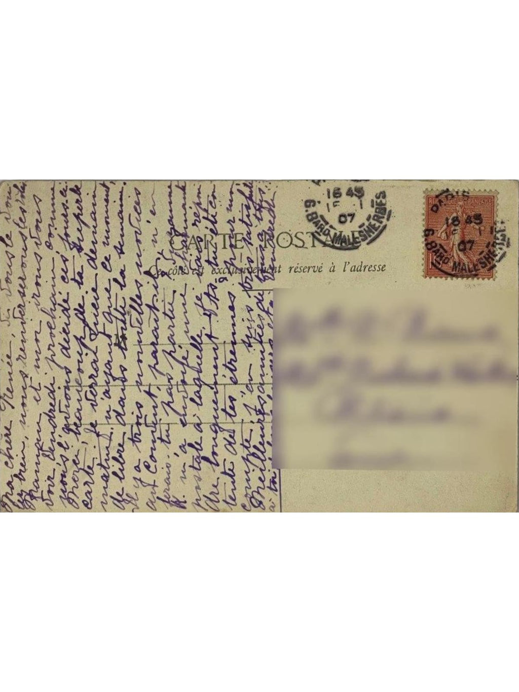 Verso de la carte postale