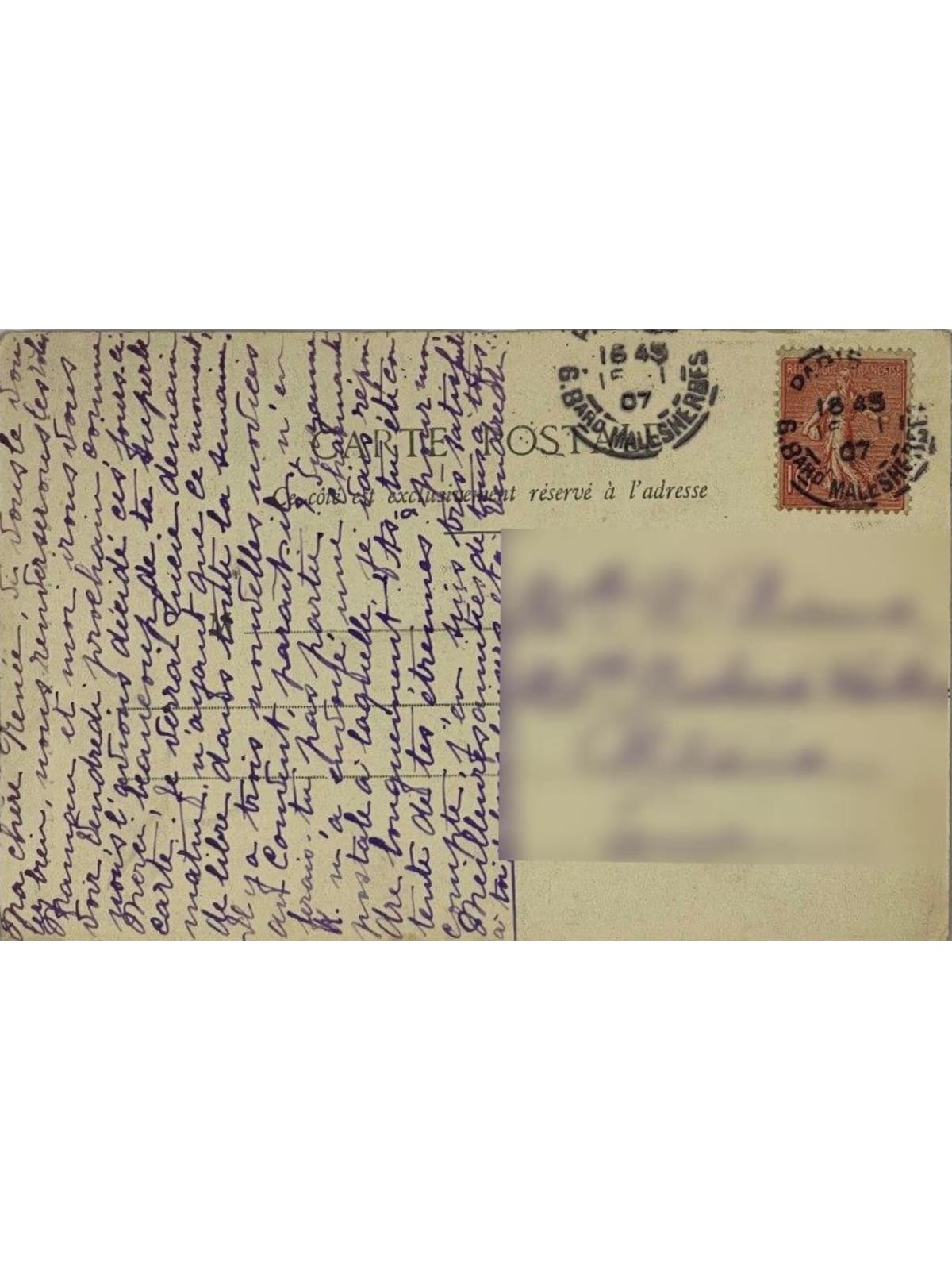 Verso de la carte postale