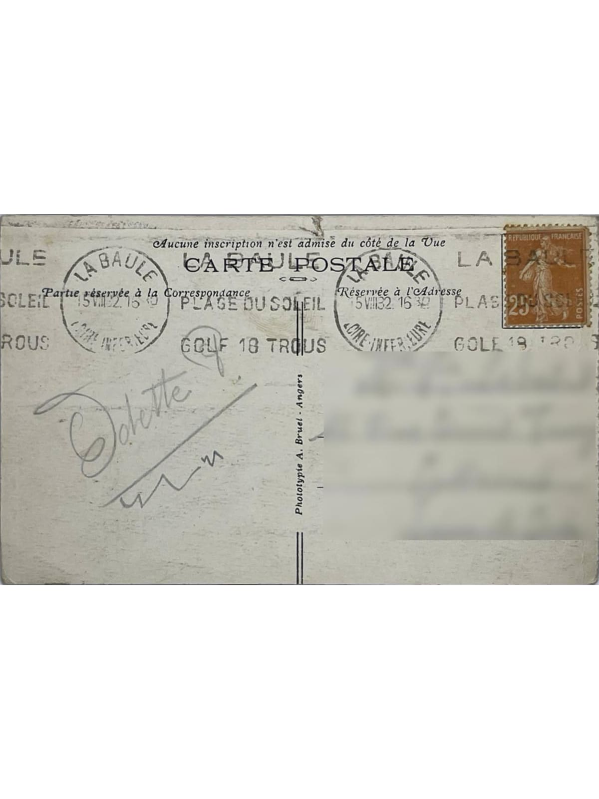Verso de la carte postale
