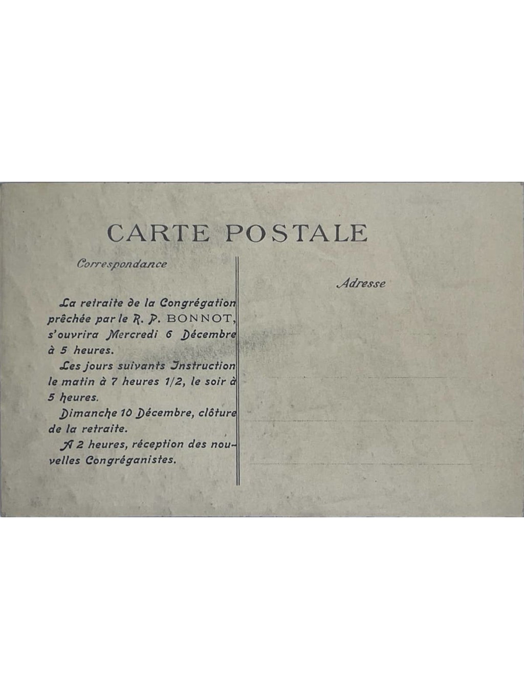 Verso de la carte postale