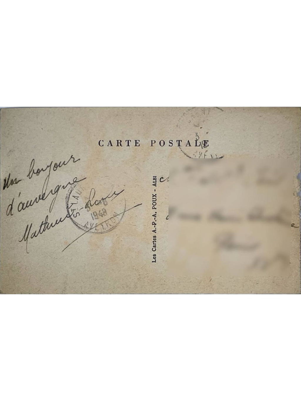 Verso de la carte postale