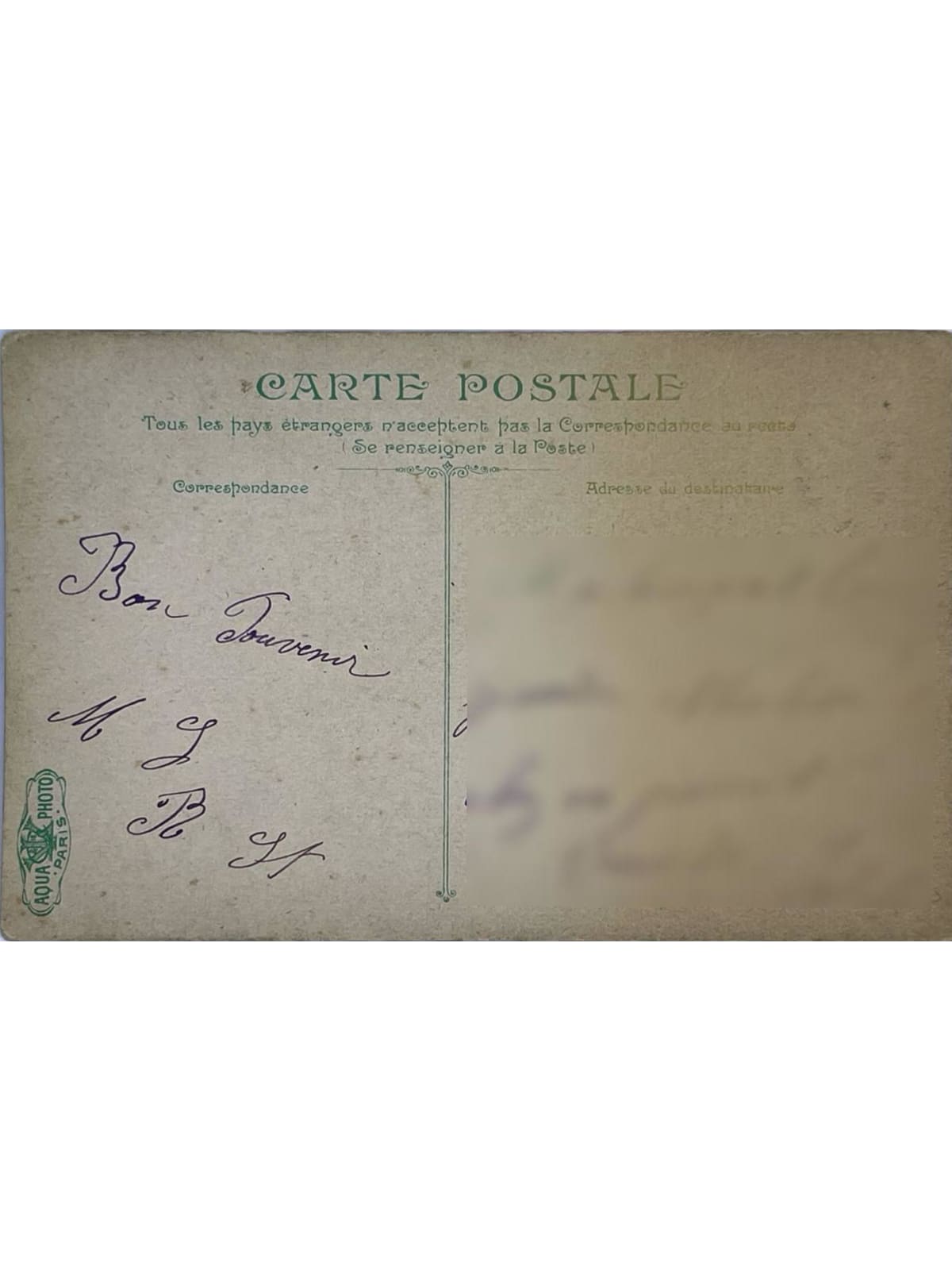 Verso de la carte postale
