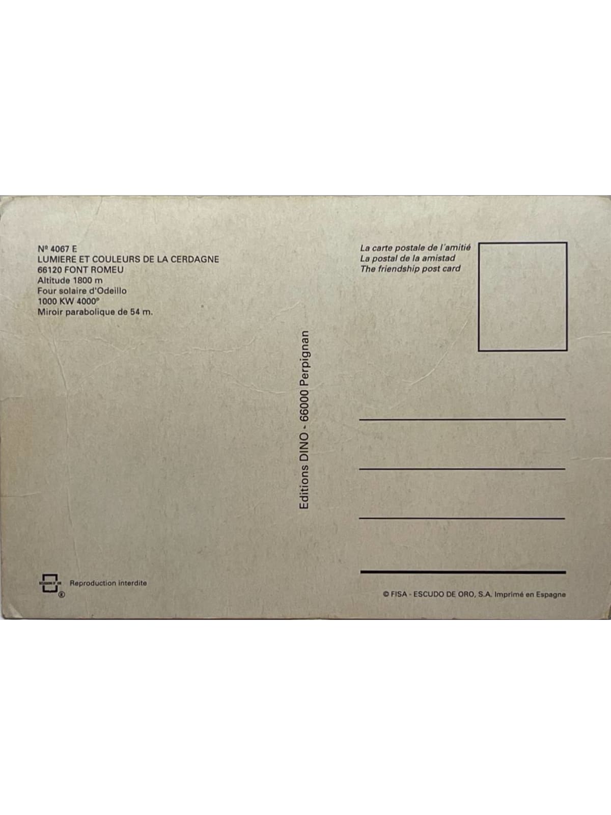 Verso de la carte postale
